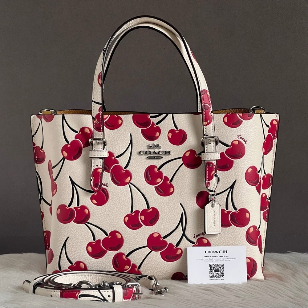 CY695 - Coach Mollie Tote Bag 25 With Cherry Print - Picture 14 of 16